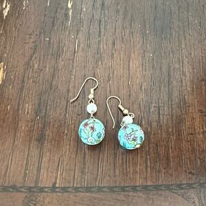 Floral Gold and Blue Earrings